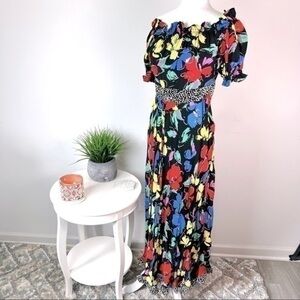 RIXO WOMENS BLACK FLORAL MAXI DRESS OFF THE SHOULDER size 2